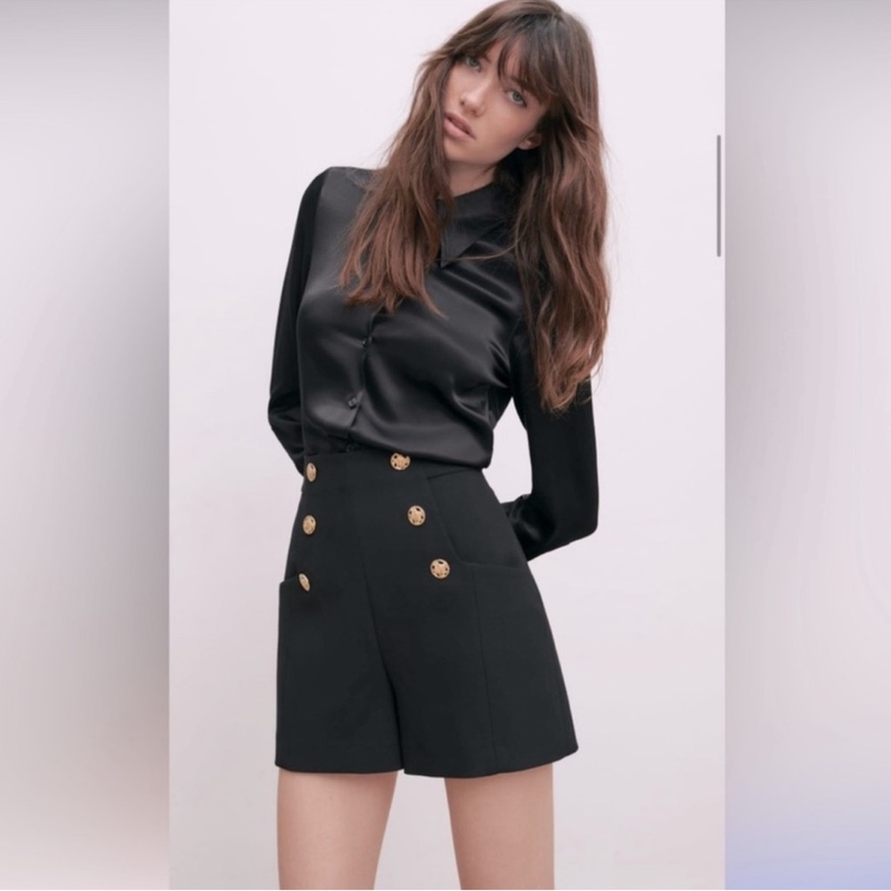 Zara High Waist Shorts with Gold Buttons
